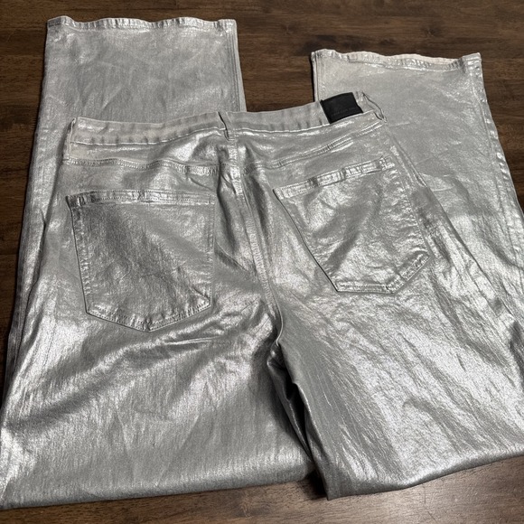 American Eagle High Rise Baggy Wide Leg Jeans Silver Metallic 14 Long Spacecore - Picture 5 of 11